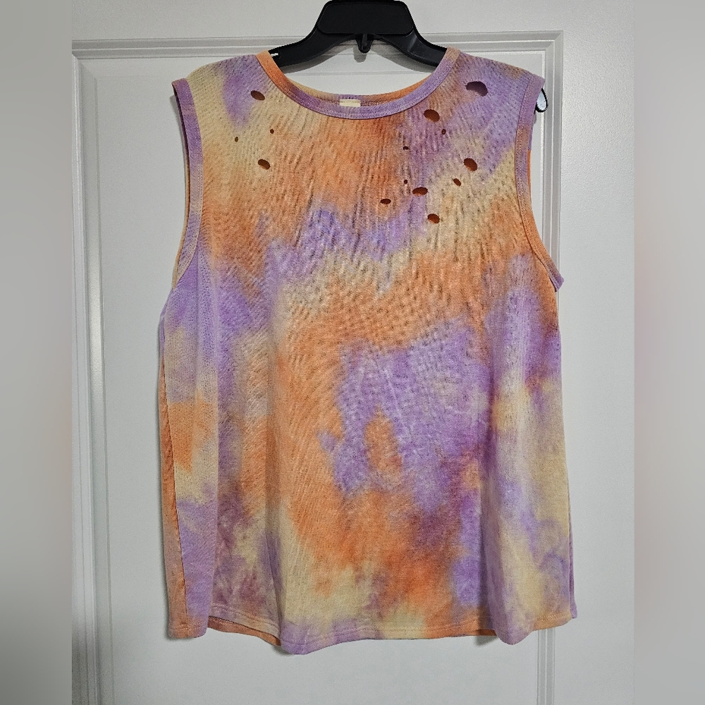 Tie-Dye Sleeveless Cutout Top - Orange and Purple